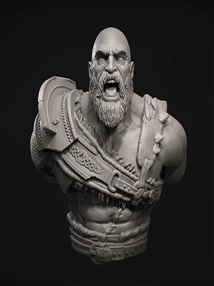 1/10 Ancient Bearded Norse Barbarian Roaring in Armor, Resin Model Bust Kit, Unassembled and Unpainted