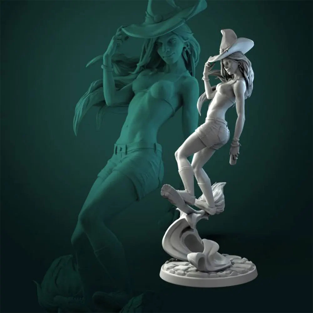 75mm Witch on Broomstick with Imp Familiar, Resin Model Figure Kit, Fantasy Theme, Unassembled and Unpainted