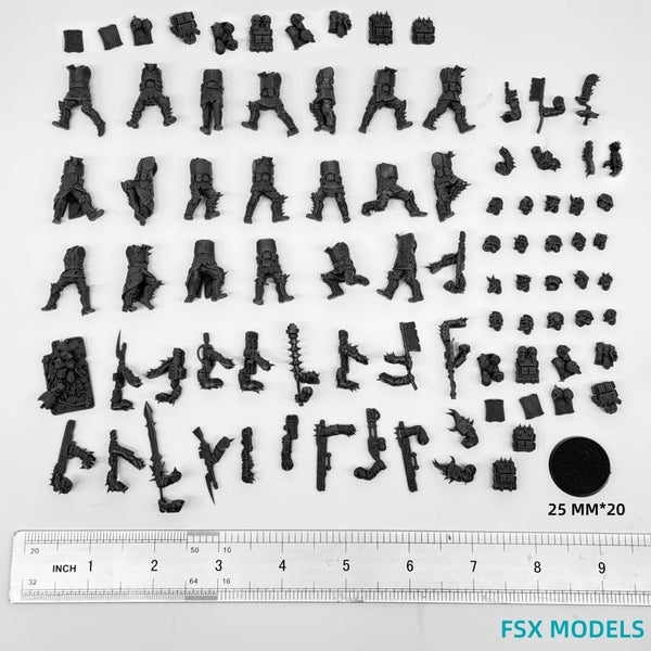 Grimdark Sci-Fi Military Infantry, 20 Figures, Resin Model Figure Kit, Sci-Fi Theme, Unassembled and Unpainted