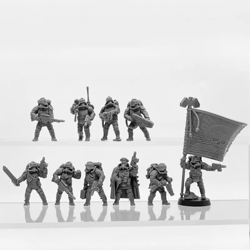 28mm Grim Guard Ironclads, 18 Figures, Resin Model Figure Kit, Sci-Fi Theme, Unassembled and Unpainted