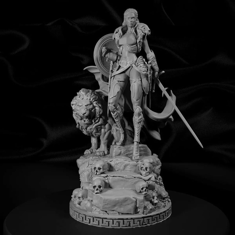 38mm Princess Warrior & Beast, Resin Model Figure Kit, Fantasy Theme, Unassembled and Unpainted