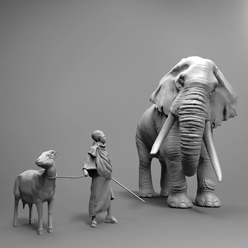 1/32 Safari Elephant Hunt, 5 Figures, Resin Model Diorama Kit, Wildlife Theme, Unassembled and Unpainted