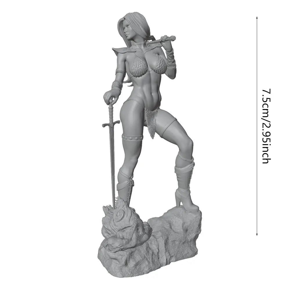 75mm Sexy Female Warrior, Resin Model Figure Kit, Unassembled and Unpainted