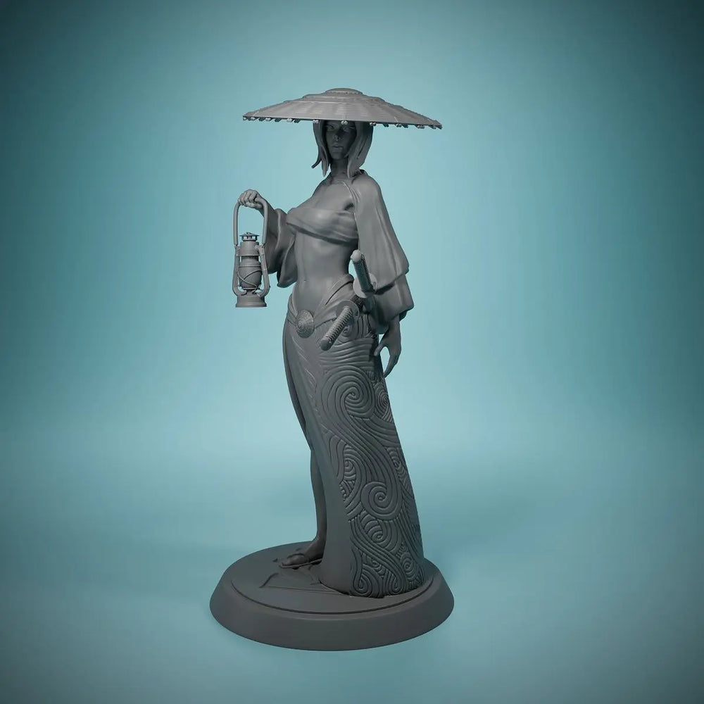 Asian Warrior Maiden with Parasol and Spears, Resin Model Figure Kit, Fantasy Theme, Unassembled and Unpainted