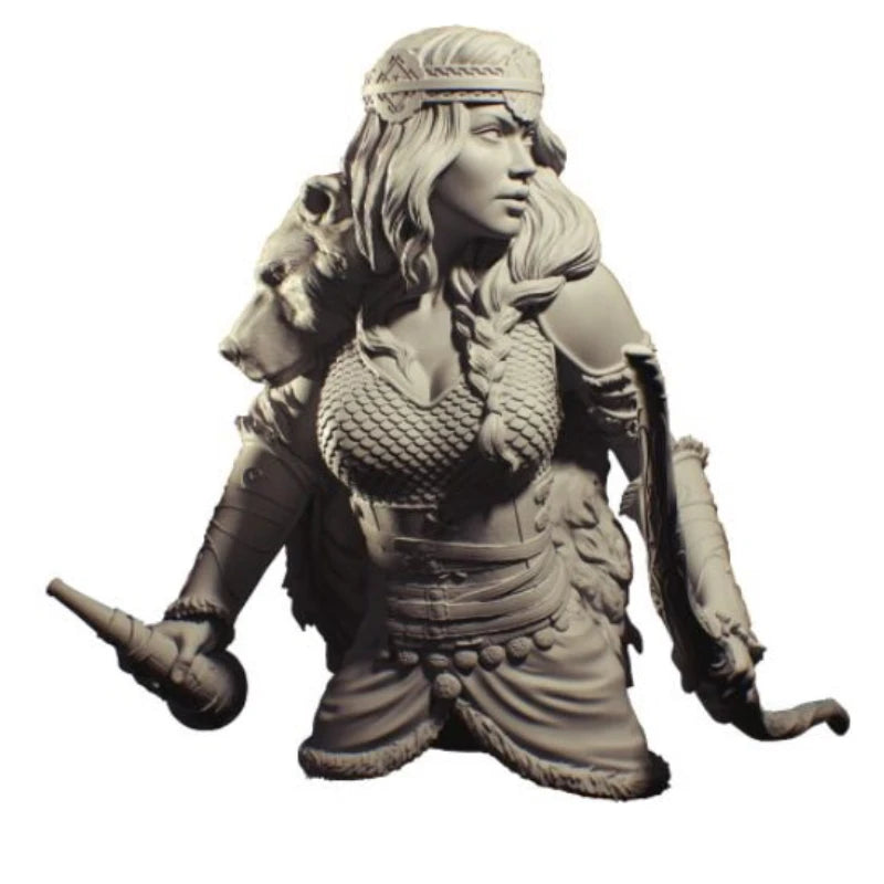 1/10 Barbarian Warrior with Wavy Hair and Circlet, Resin Model Bust Kit, Fantasy Theme, Unassembled and Unpainted