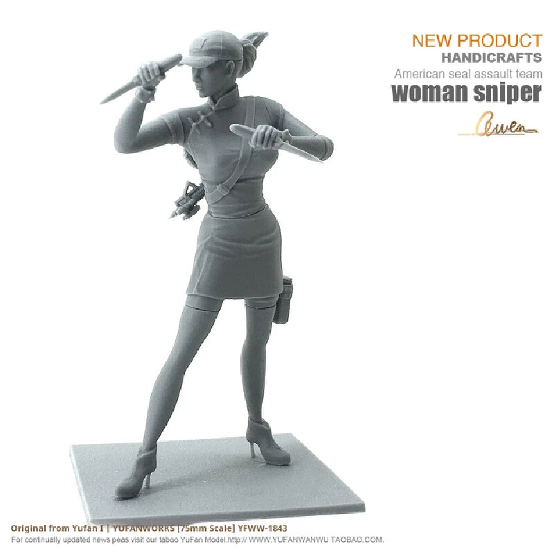 75mm Modern Female Assassin, Resin Model Figure Kit, Unassembled and Unpainted