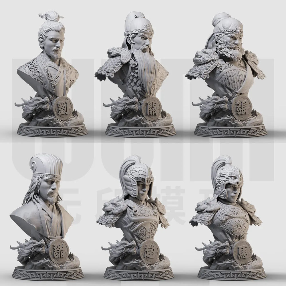 1/10 Ancient Three Kingdoms Generals & Strategist, 6 Figures, Resin Model Bust Kit, Unassembled and Unpainted