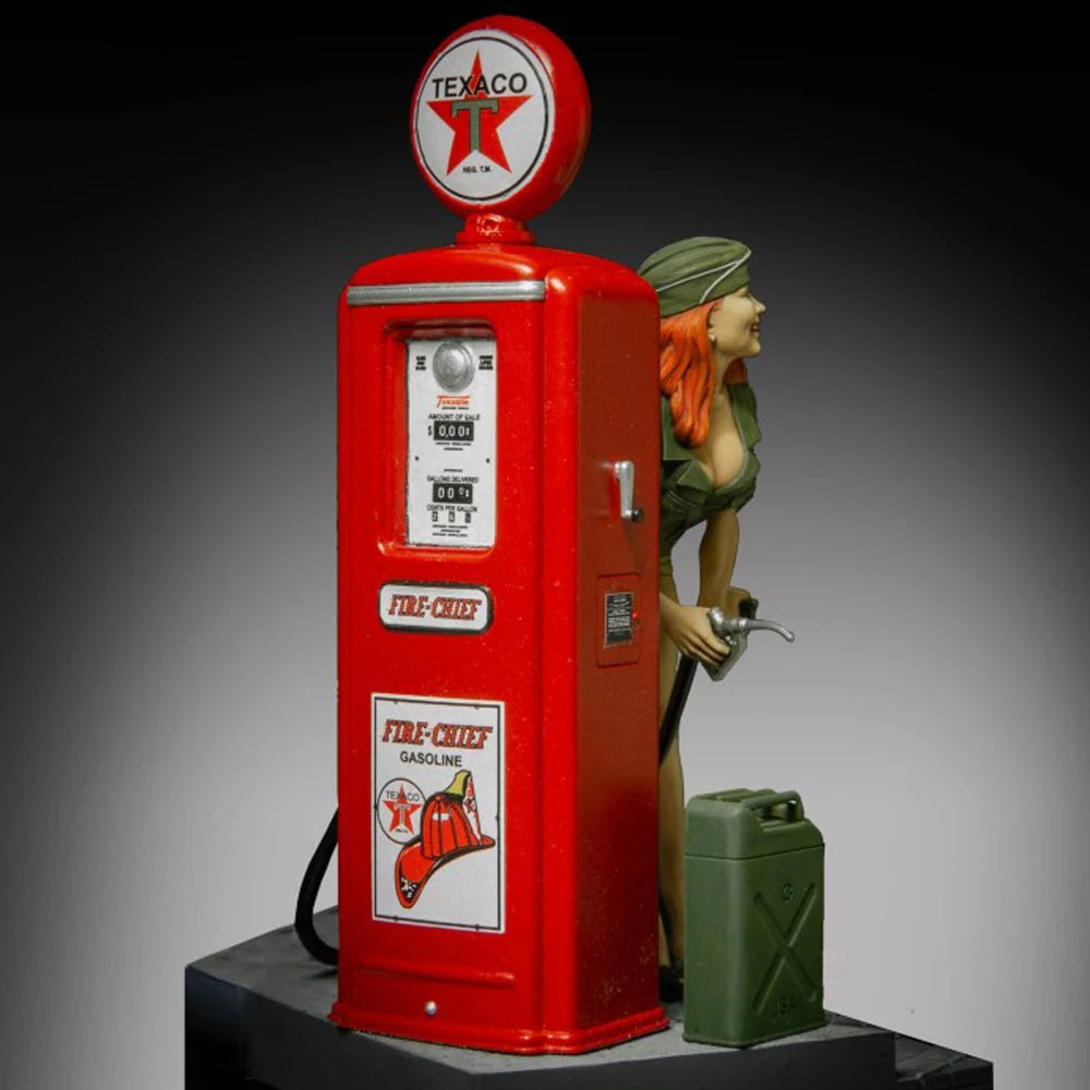 1/35 Cold War Era Pin-up at Vintage Gas Pump, Resin Model Diorama Kit, Unassembled and Unpainted
