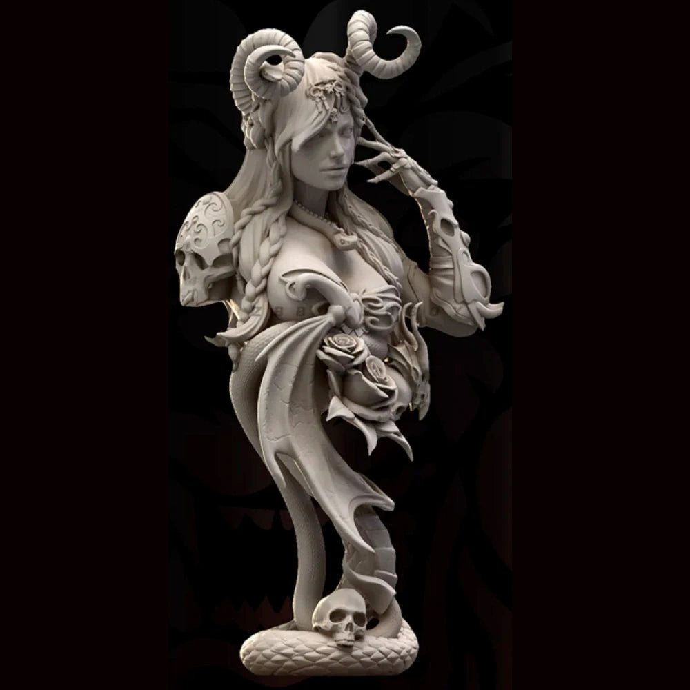 1/10 Horned Sorceress with Serpent and Roses, Resin Model Bust Kit, Fantasy Theme, Unassembled and Unpainted