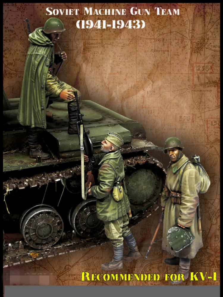 1/35 WWII Soviet Machine Gun Team, 3 Figures, Resin Model Figure Kit, Unassembled and Unpainted