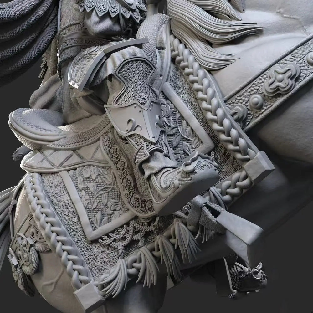 250mm Ancient Guan Yu on Horseback, Resin Model Figure Kit, Unassembled and Unpainted