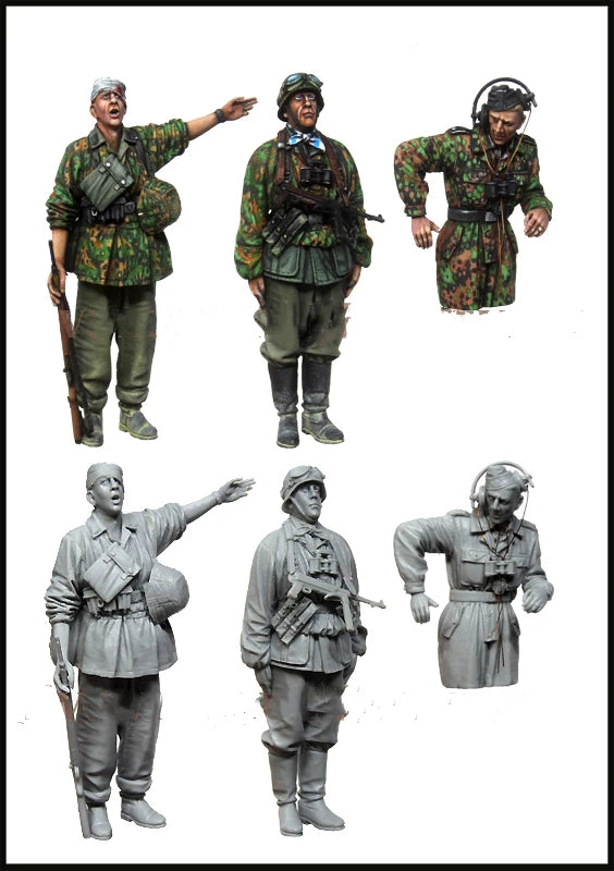 1/35 WWII German Officers and Combat Troops, 3 Figures, Resin Model Figure Kit, Unassembled and Unpainted