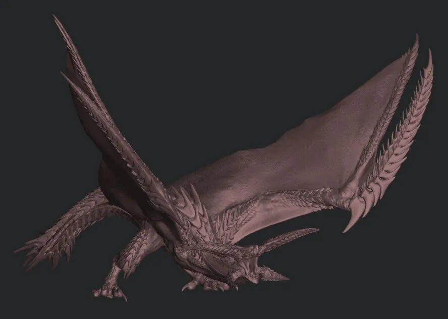 Horned Dragon with Ornate Feathered Wings, Resin Model Figure Kit, Fantasy Theme, Unassembled and Unpainted