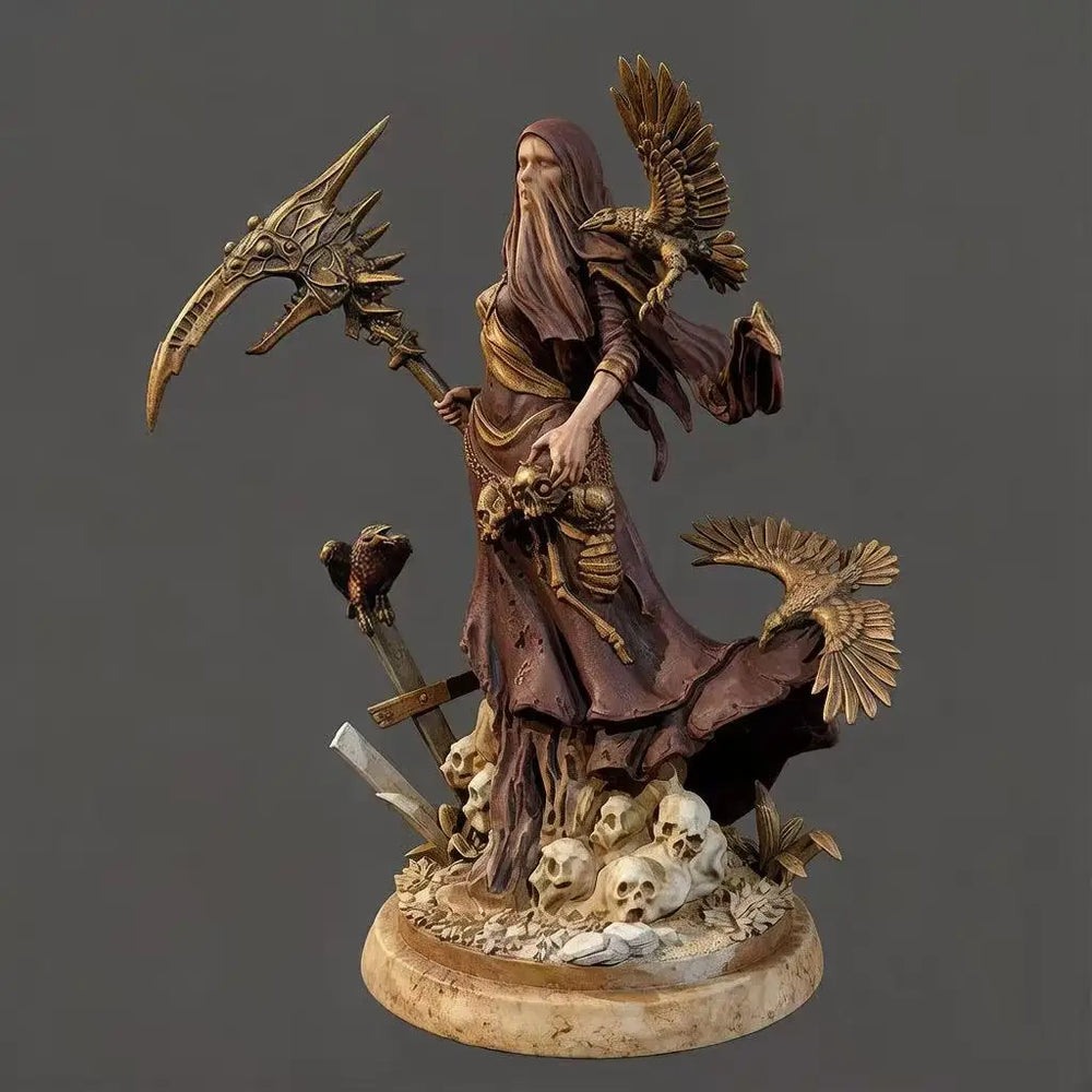 75mm Sorceress with Scythe and Raven Familiars, Resin Model Figure Kit, Fantasy Theme, Unassembled and Unpainted