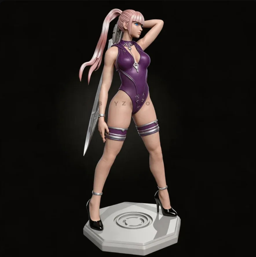 75mm Long-Haired Swordswoman with Raised Arm, Resin Model Figure Kit, Unassembled and Unpainted