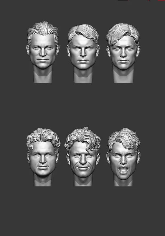Male Character Heads, 6 Figures, Resin Model Bust Kit, Anime Theme, Unassembled and Unpainted