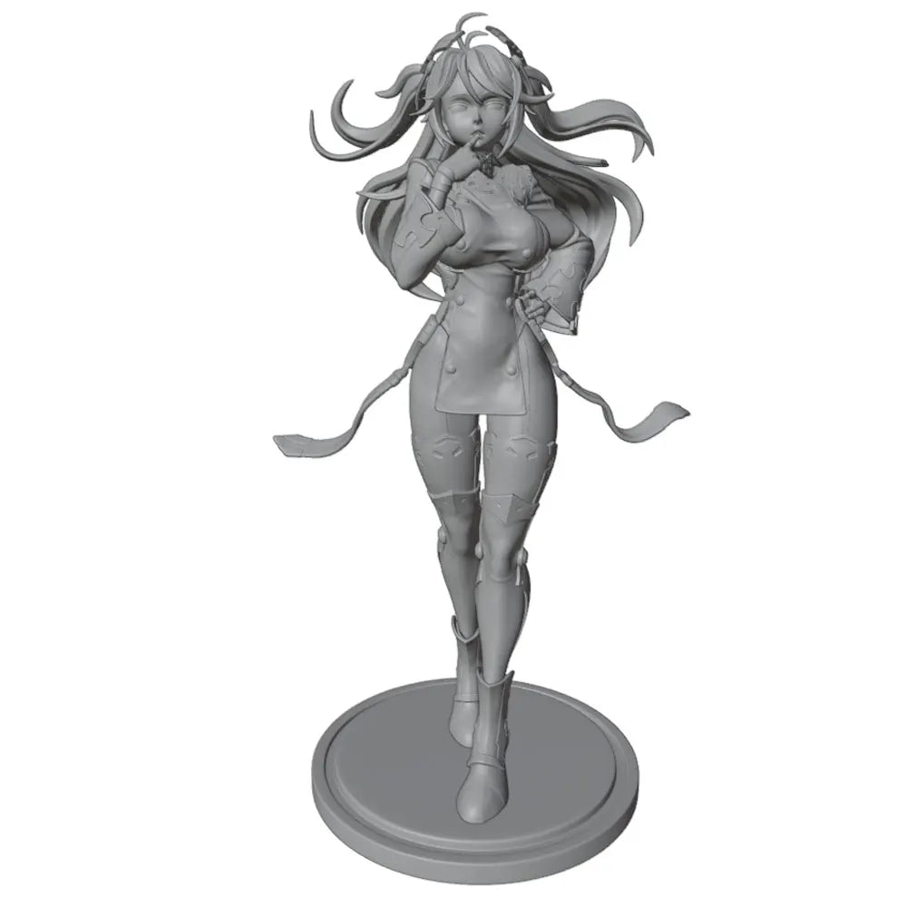 1/24 Long-Haired Anime Female in Red Tactical Suit, Resin Model Figure Kit, Anime Theme, Unassembled and Unpainted