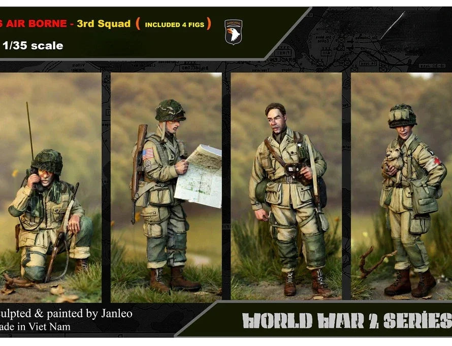 1/35 WWII 101st Airborne 3rd Squad, 4 Figures, Resin Model Figure Kit, Unassembled and Unpainted