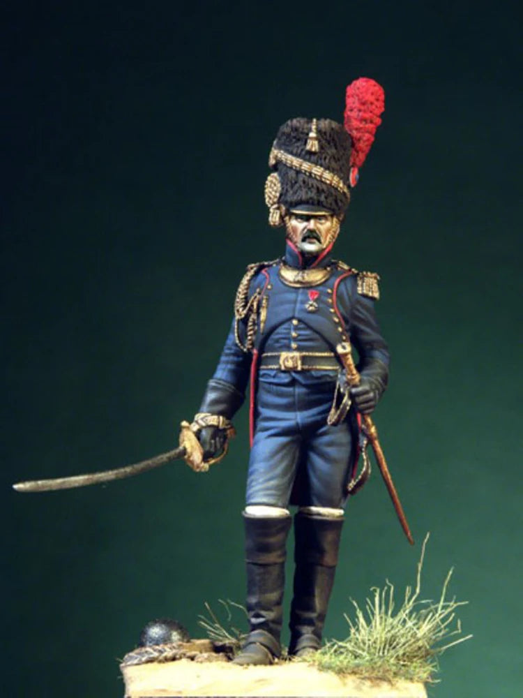 1/32 Napoleonic Officer in Blue Dress Uniform and Red Plumed Hat, Resin Model Figure Kit, Unassembled and Unpainted