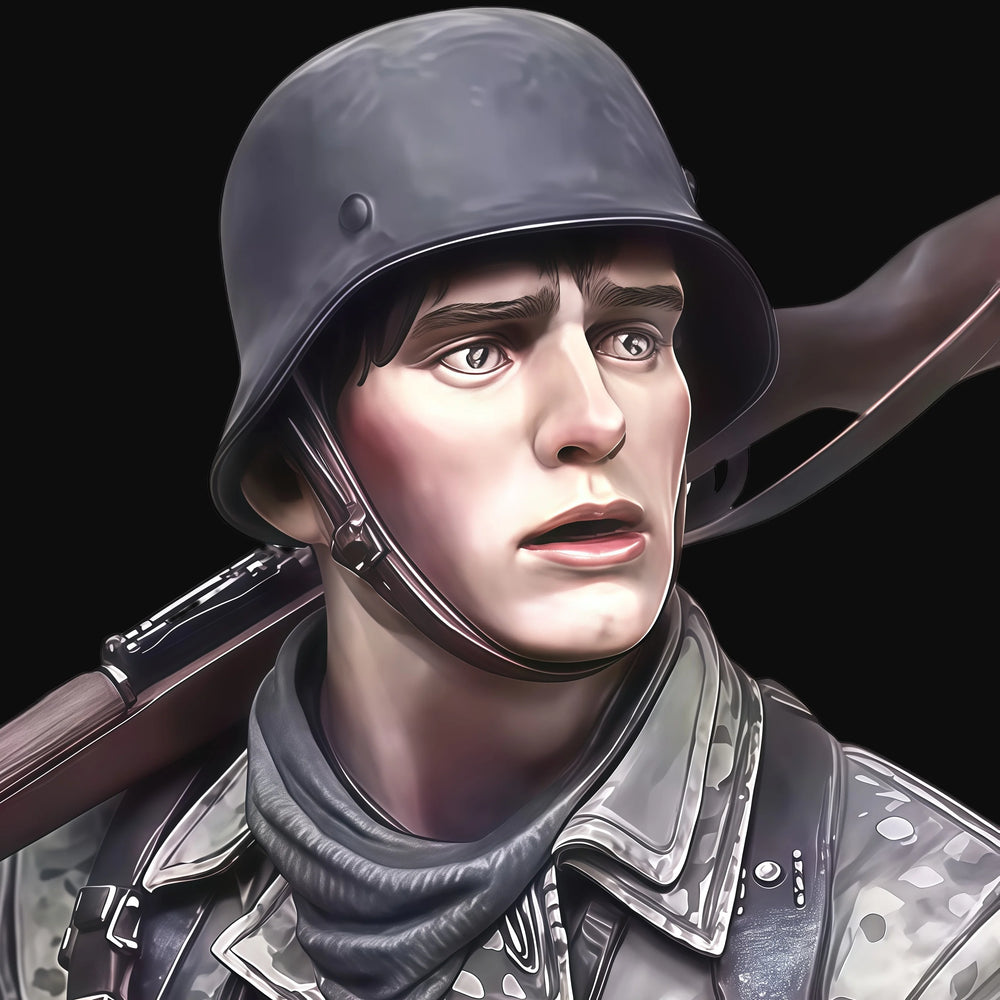 1/10 WWII German Soldier with Mauser Rifle, Resin Model Bust Kit, Unassembled and Unpainted