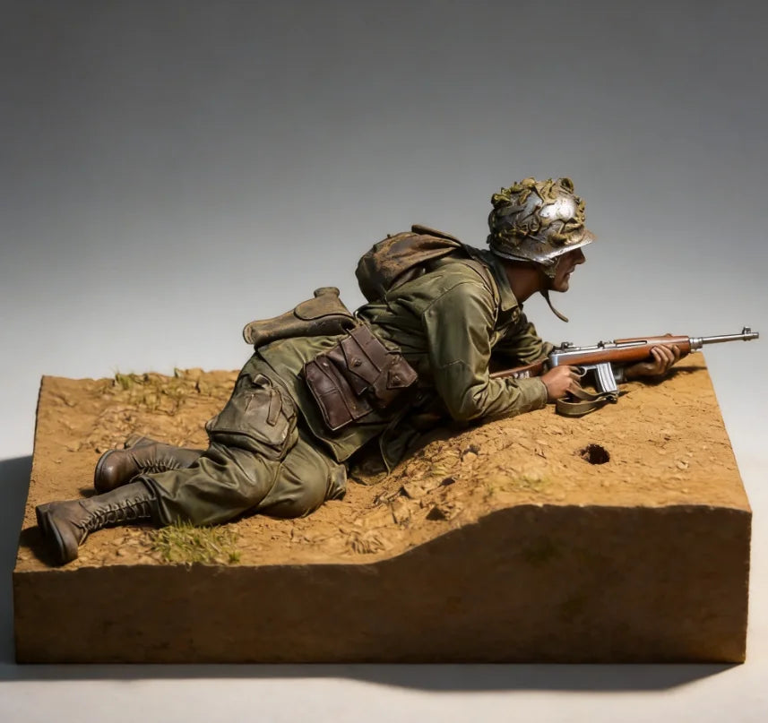 1/35 WWII Allied Soldier Prone Firing, Resin Model Figure Kit, Unassembled and Unpainted
