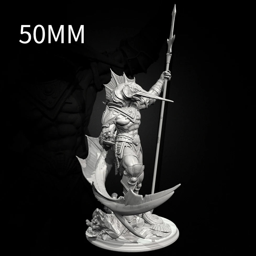 75mm Horned Demon with Halberd and Curved Blade, Resin Model Figure Kit, Fantasy Theme, Unassembled and Unpainted
