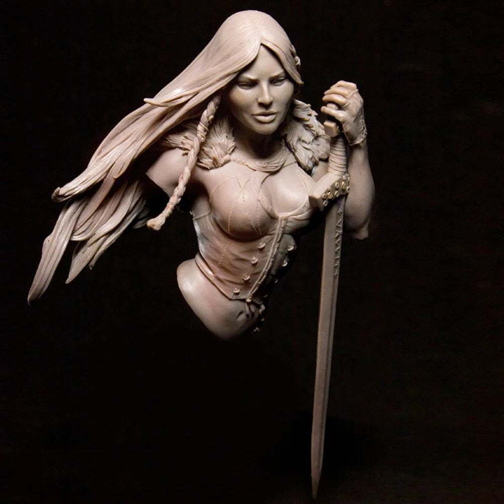 1/10 Warrior with Ornate Armor and Flowing Hair, Resin Model Bust Kit, Fantasy Theme, Unassembled and Unpainted