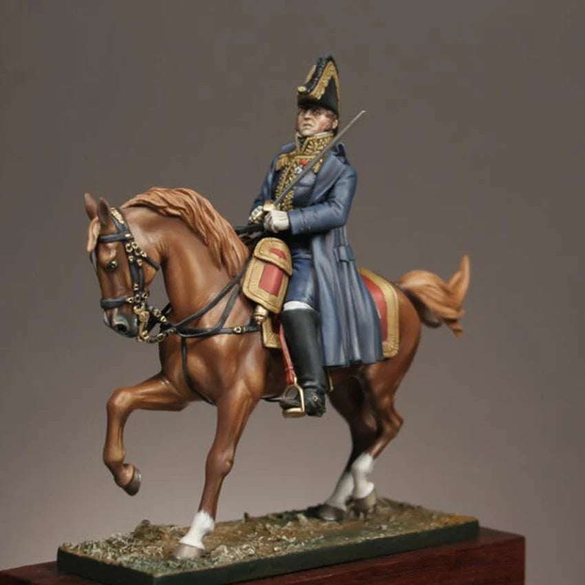 1/32 Napoleonic French Cavalry Officer Mounted, Resin Model Figure Kit, Unassembled and Unpainted
