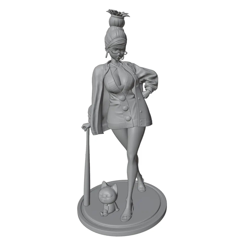 1/24 Girl with White Hair Gold Dress and Cat Companion, Resin Model Figure Kit, Anime Theme, Unassembled and Unpainted