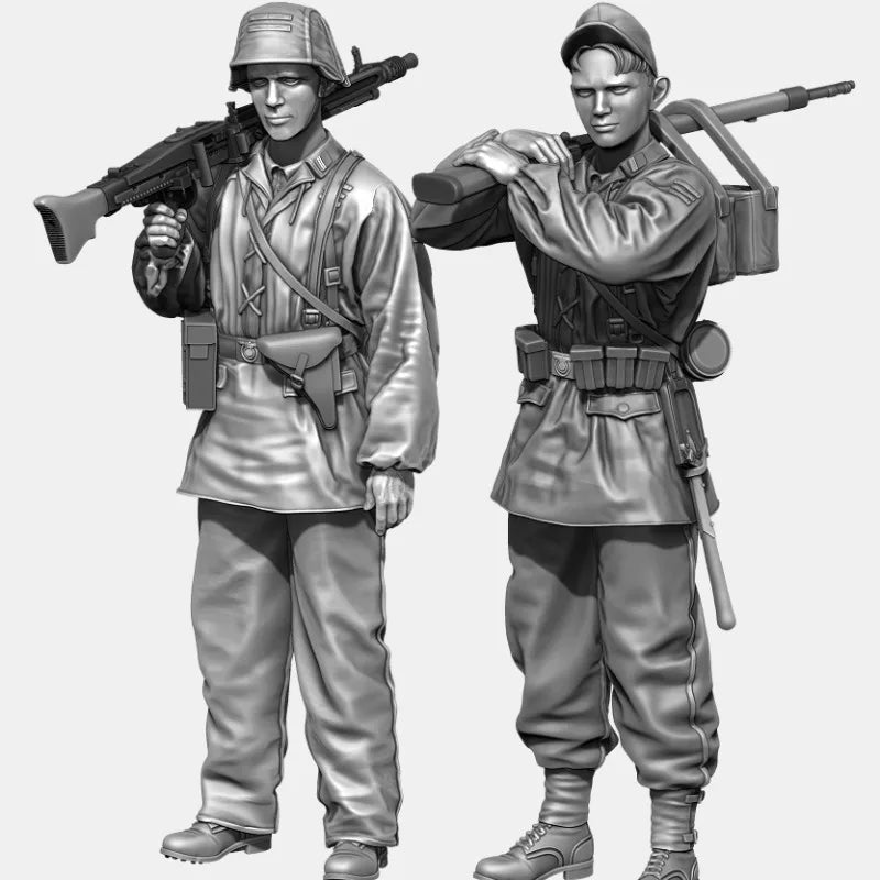 1/35 WWII German Infantry at Parade Rest, 2 Figures, Resin Model Figure Kit, Unassembled and Unpainted