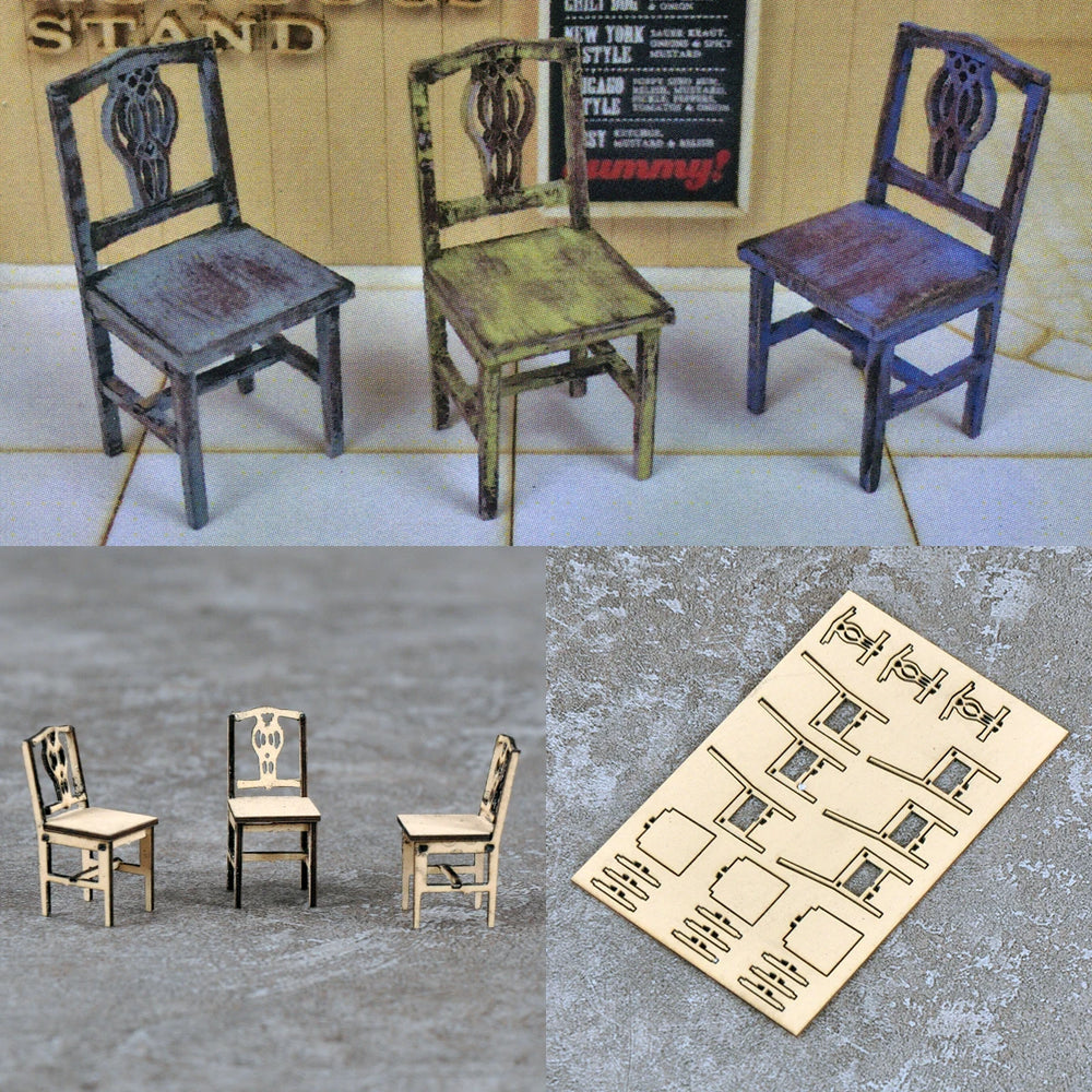1/35 Simple Wooden Stools with Spindle Backs, Resin Model Diorama Kit, Historical Theme, Unassembled and Unpainted