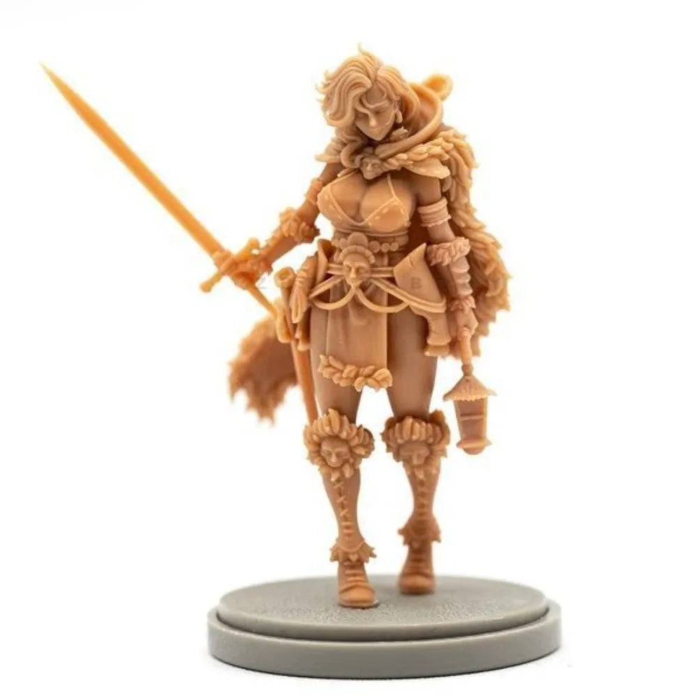 38mm Ornate Armored Warrior with Sword and Lantern, Resin Model Figure Kit, Fantasy Theme, Unassembled and Unpainted