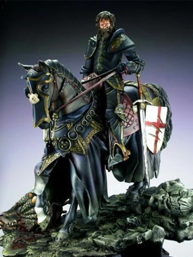 75mm Medieval Knight on Horseback, Resin Model Figure Kit, Unassembled and Unpainted