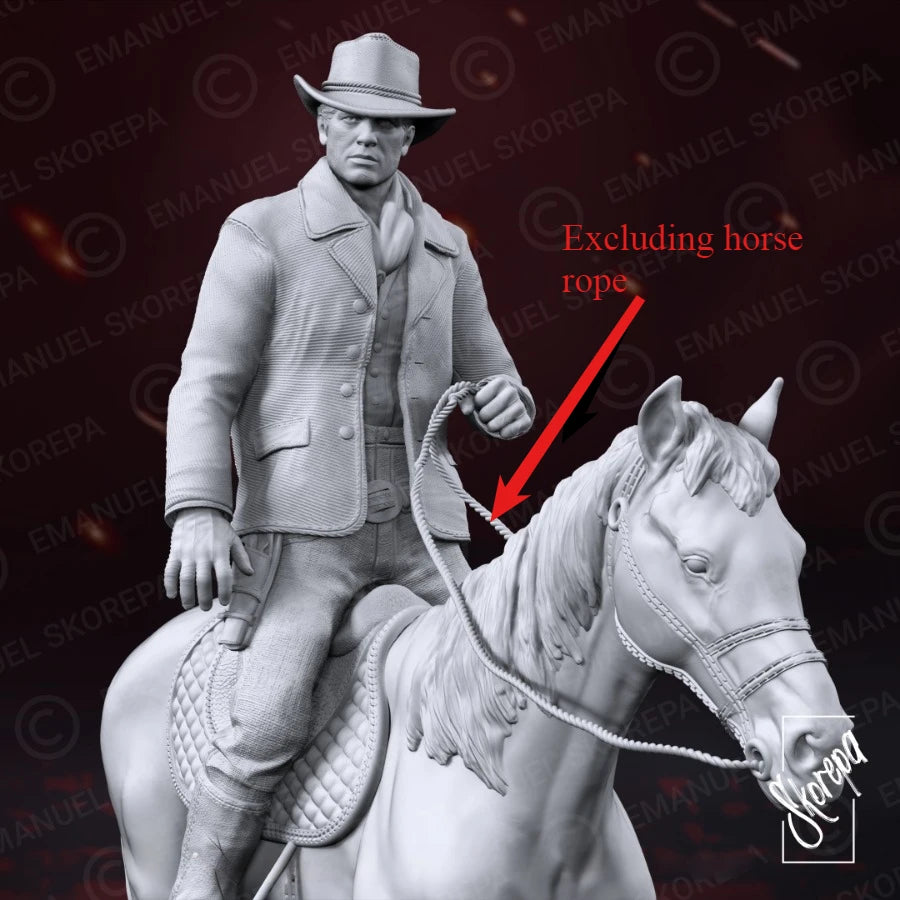 1/24 Cowboy Mounted on Saddled Horse, Resin Model Figure Kit, Historical Theme, Unassembled and Unpainted