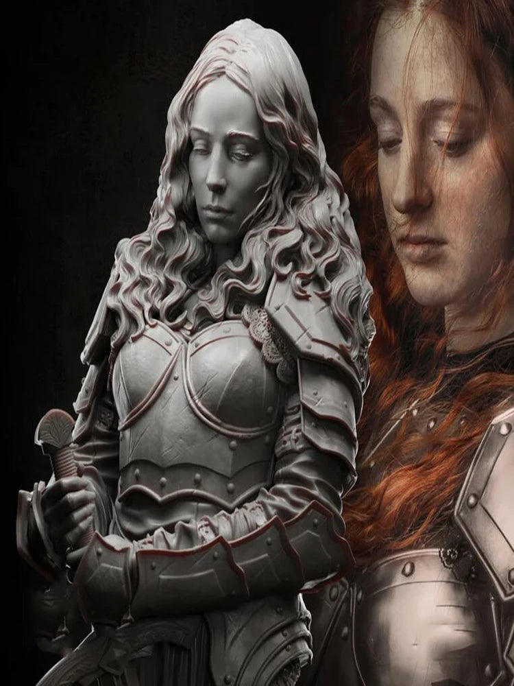 1/10 Medieval Long-Haired Warrior with Ornate Layered Armor, Resin Model Bust Kit, Unassembled and Unpainted