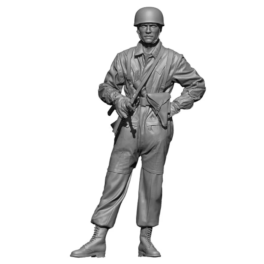 1/35 WWII US Soldier Hands on Hips with Rifle, Resin Model Figure Kit, Unassembled and Unpainted