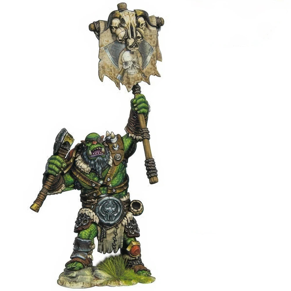 60mm Orc Marauder Standard Bearer, Resin Model Figure Kit, Fantasy Theme, Unassembled and Unpainted