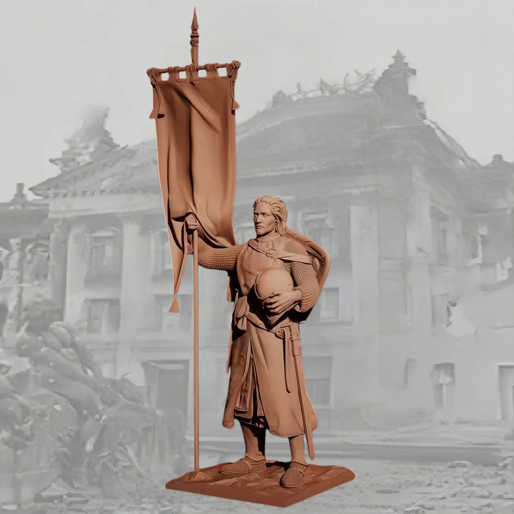 1/24 Medieval Warrior with Banner, Resin Model Figure Kit, Unassembled and Unpainted