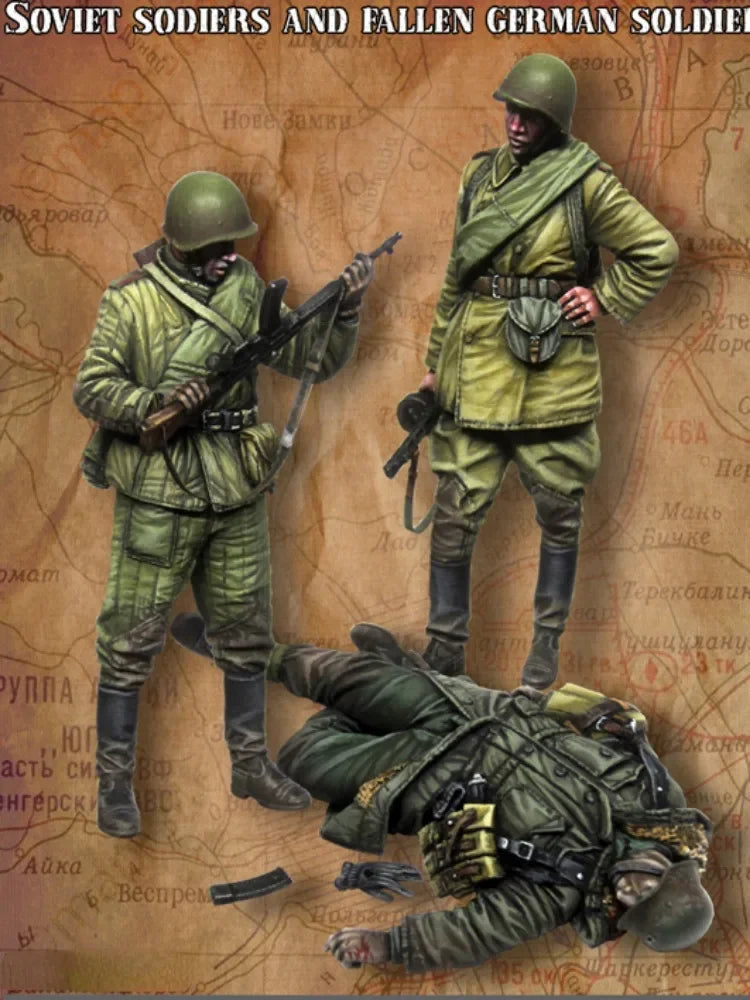1/35 WWII Soviet Infantry and Fallen German Soldier, 8 Figures, Resin Model Figure Kit, Unassembled and Unpainted