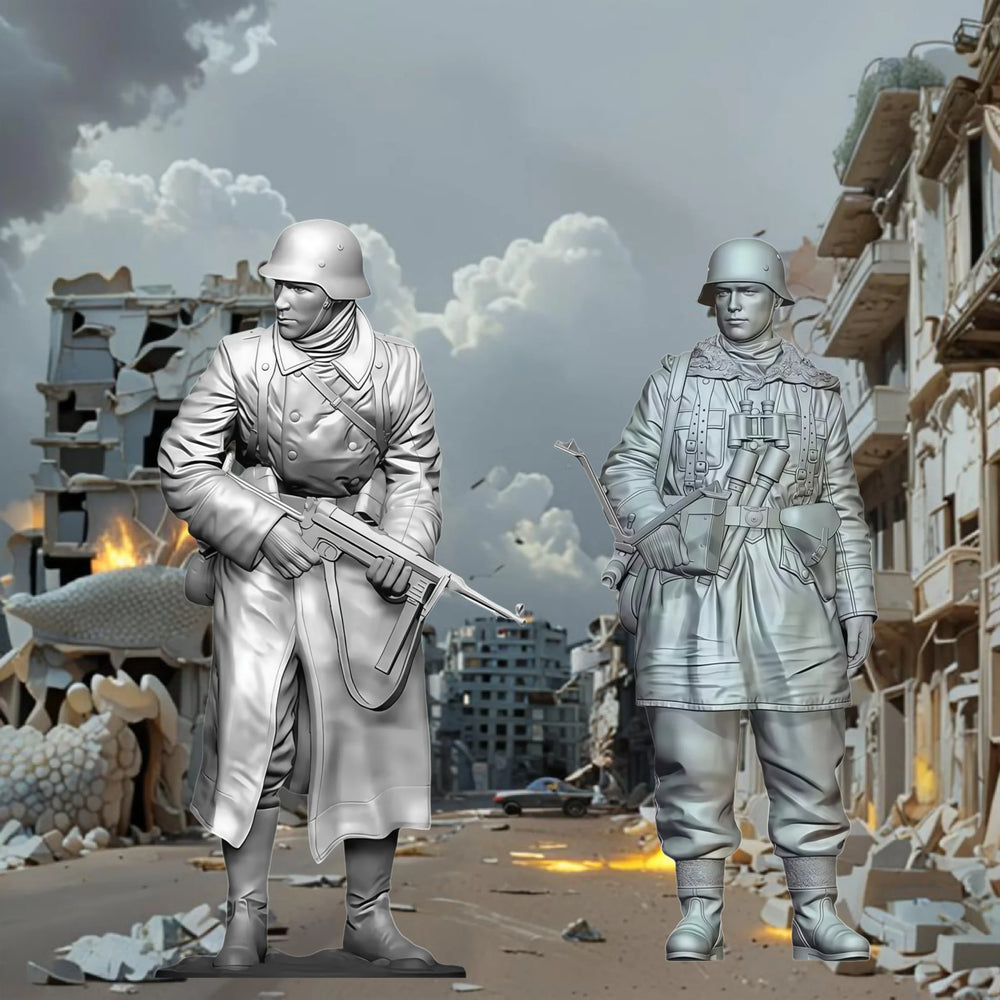 1/16 WWII German Infantry Squad in Tunic and Greatcoat, 6 Figures, Resin Model Figure Kit, Unassembled and Unpainted