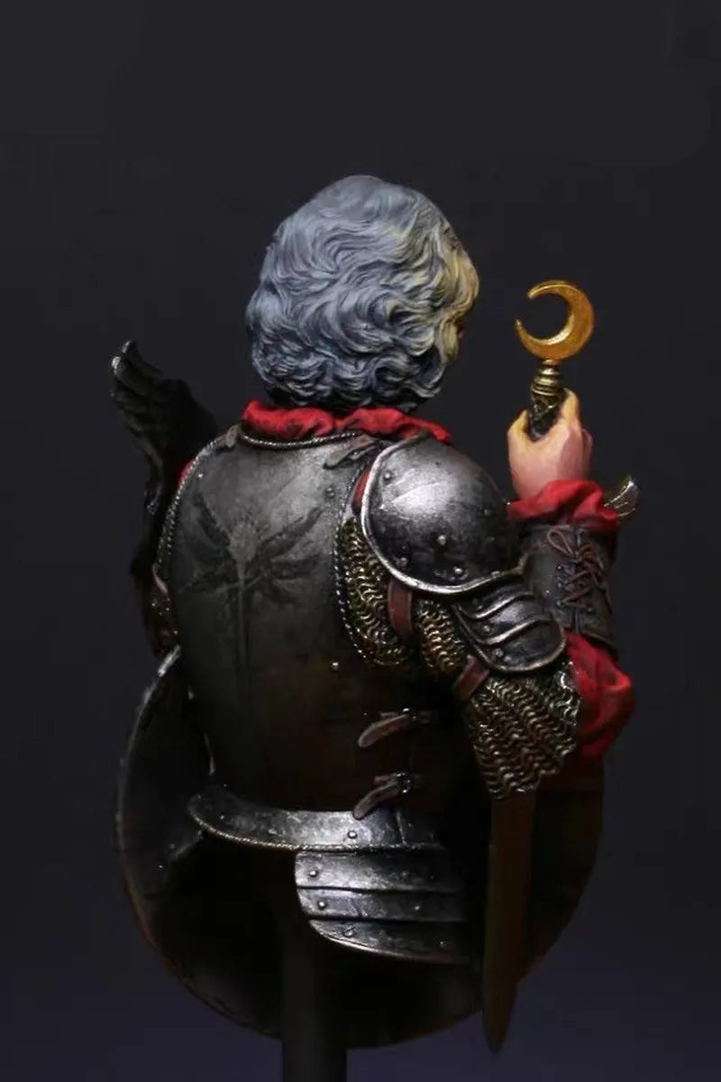 1/10 Medieval Youthful Sorcerer with Crescent Staff and Sword, Resin Model Bust Kit, Unassembled and Unpainted