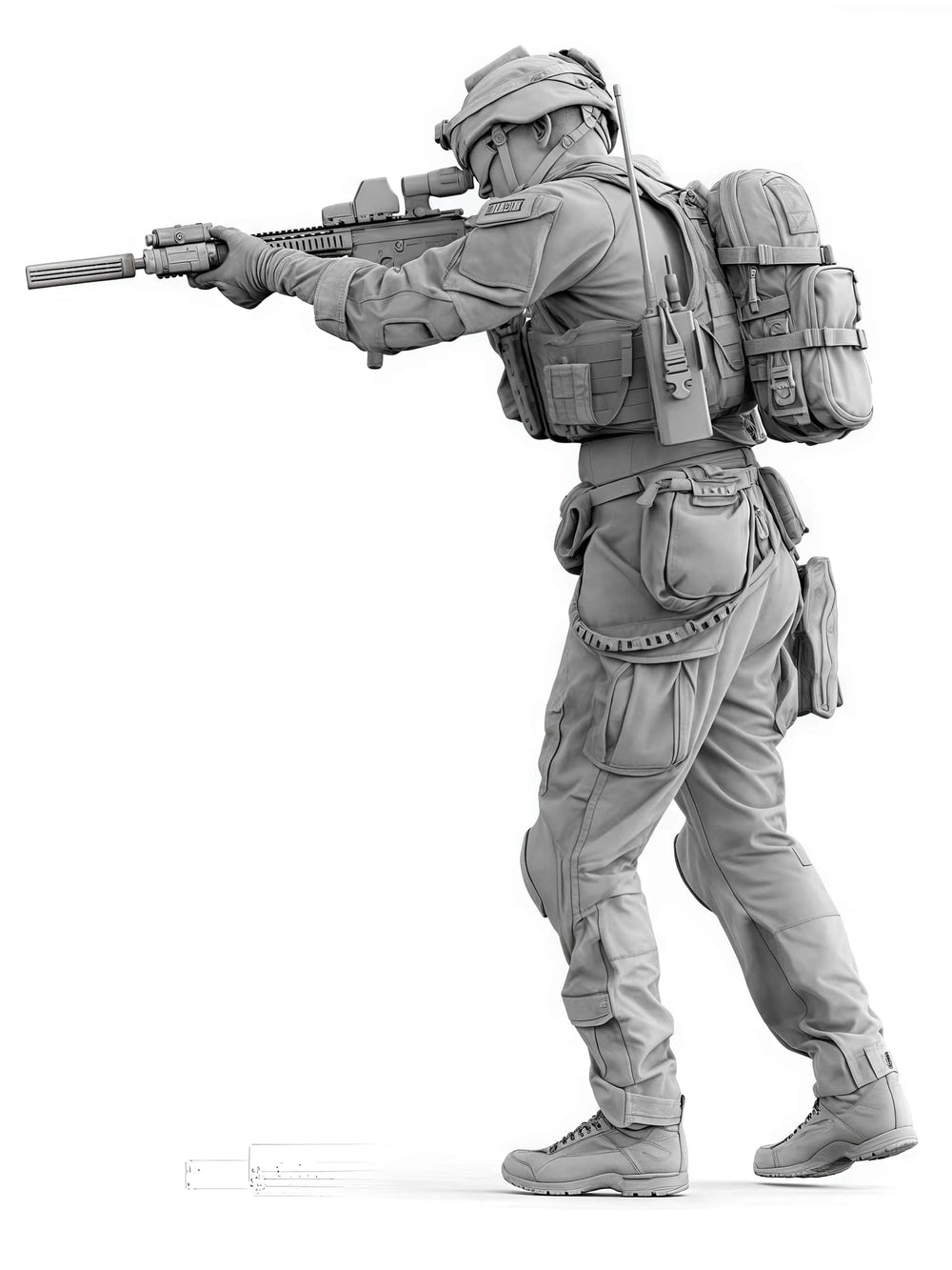 1/16 Modern Tactical Operator with Plate Carrier Aiming Rifle, Resin Model Figure Kit, Unassembled and Unpainted