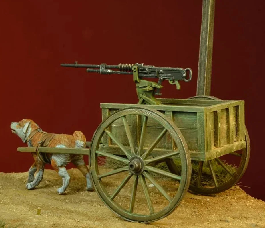1/35 WWI Belgian Army with Dog & Cart, 3 Figures, Resin Model Diorama Kit, Unassembled and Unpainted