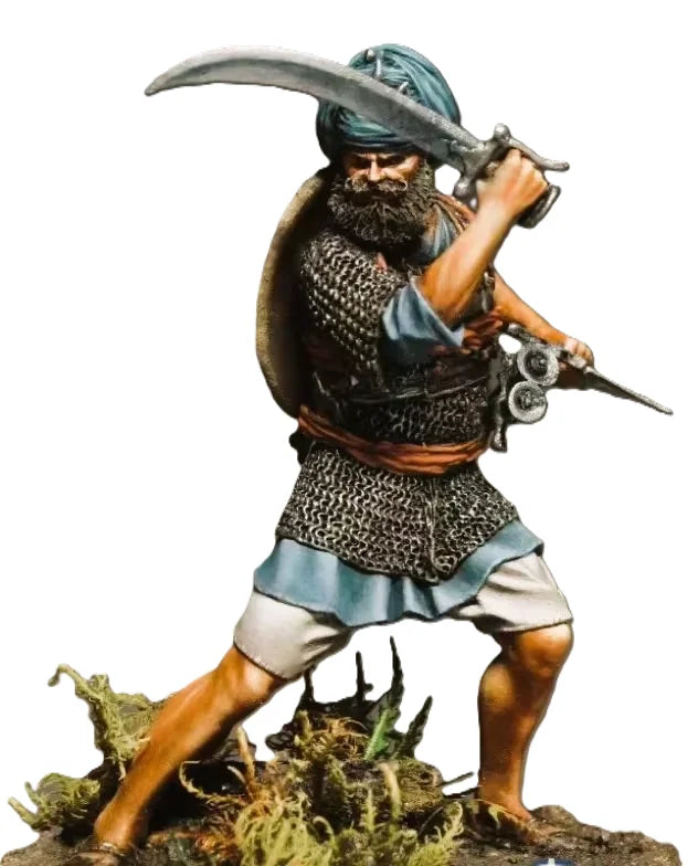 54mm Dwarf Warrior Lunging with Curved Scimitar, Resin Model Figure Kit, Fantasy Theme, Unassembled and Unpainted