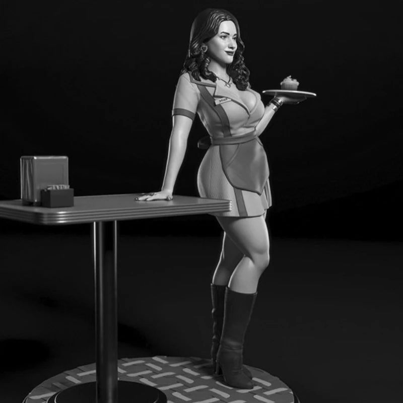 1/24 Waitress with Accessories, Resin Model Figure Kit, Unassembled and Unpainted