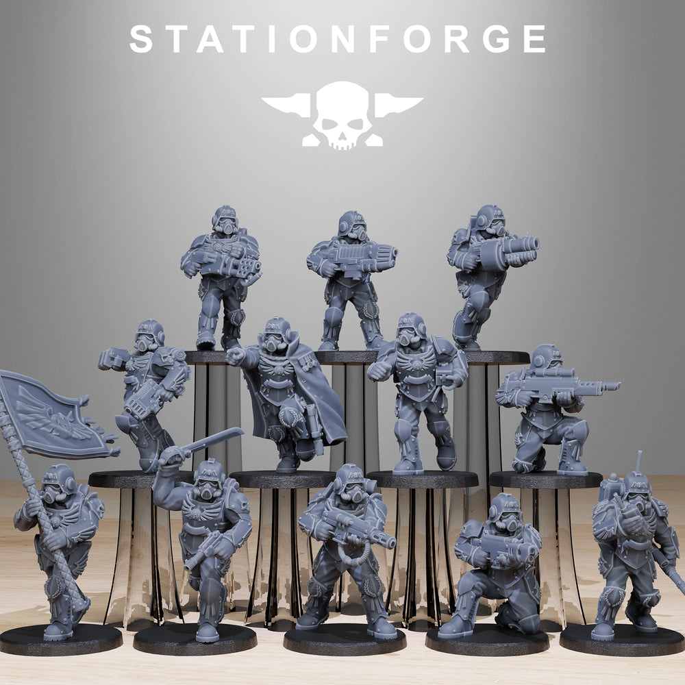 GrimGuard Elites Heavy Infantry, 18 Figures, Resin Model Figure Kit, Sci-Fi Theme, Unassembled and Unpainted
