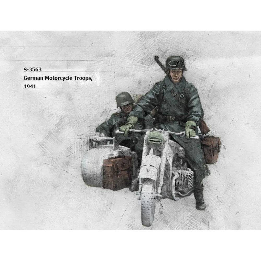 1/35 WWII German Motorcycle Troops, 3 Figures, Resin Model Figure Kit, Unassembled and Unpainted