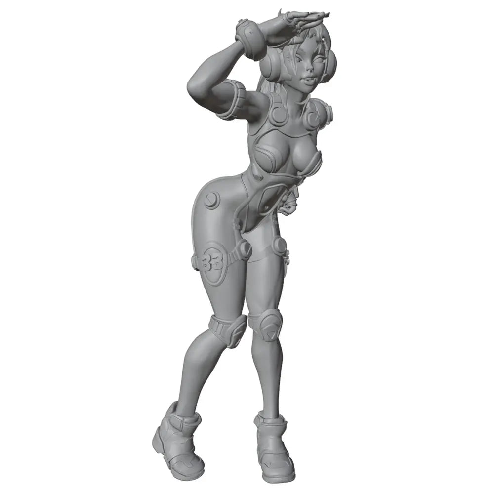 1/24 Female Warrior with Wavy Hair in Confident Stance, Resin Model Figure Kit, Unassembled and Unpainted