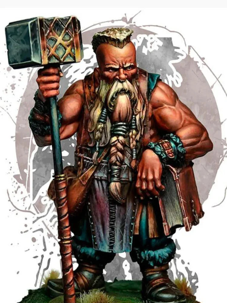 1/24 Medieval Horned Helm Barbarian Wielding Poleaxe, Resin Model Figure Kit, Unassembled and Unpainted
