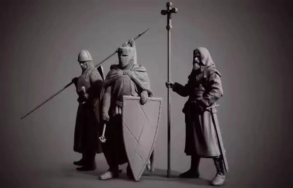 1/24 Medieval Soldiers, 3 Figures, Resin Model Figure Kit, Unassembled and Unpainted